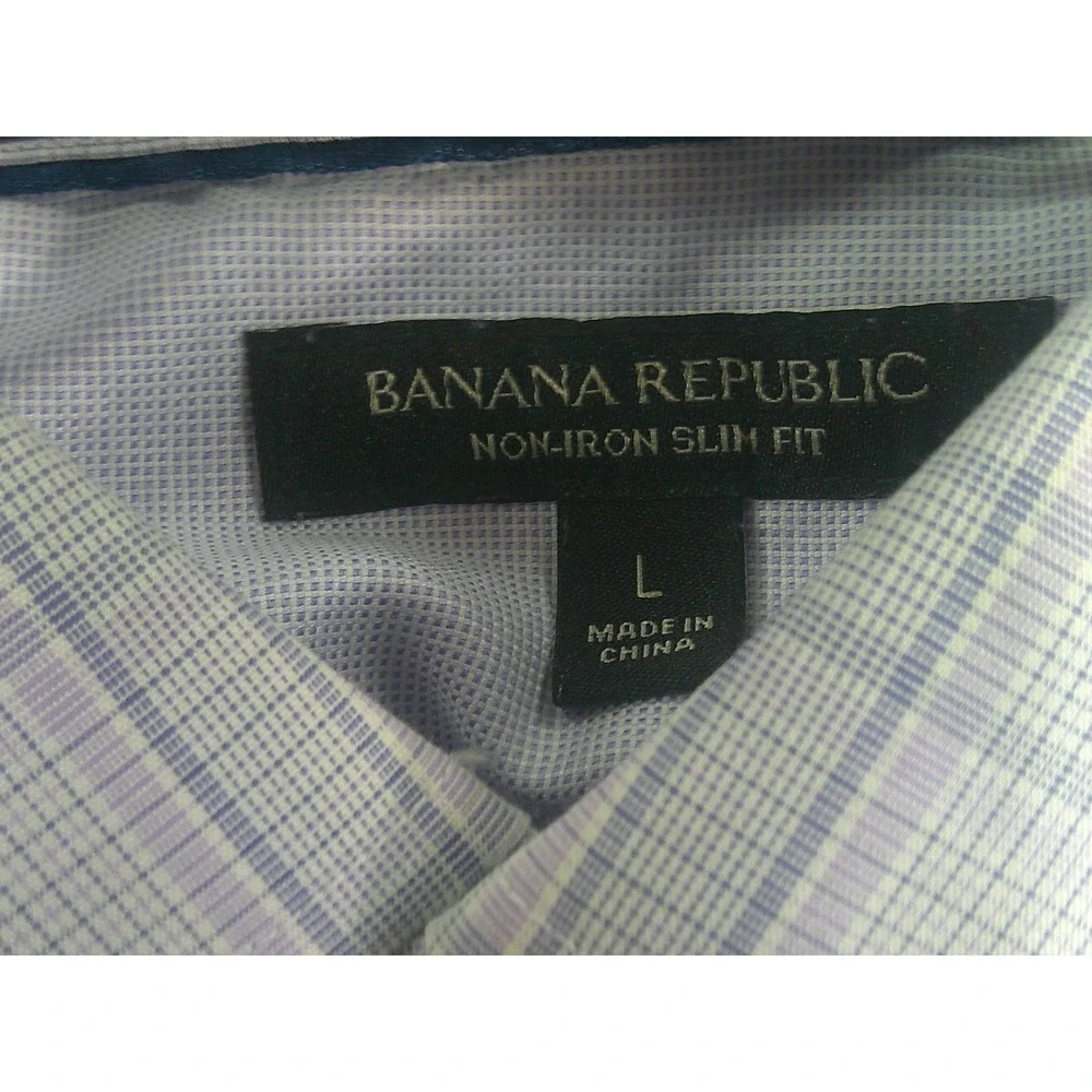Banana Republic Men's Non-Iron Slim Fit Plaid Dress Shirt Purple White Large